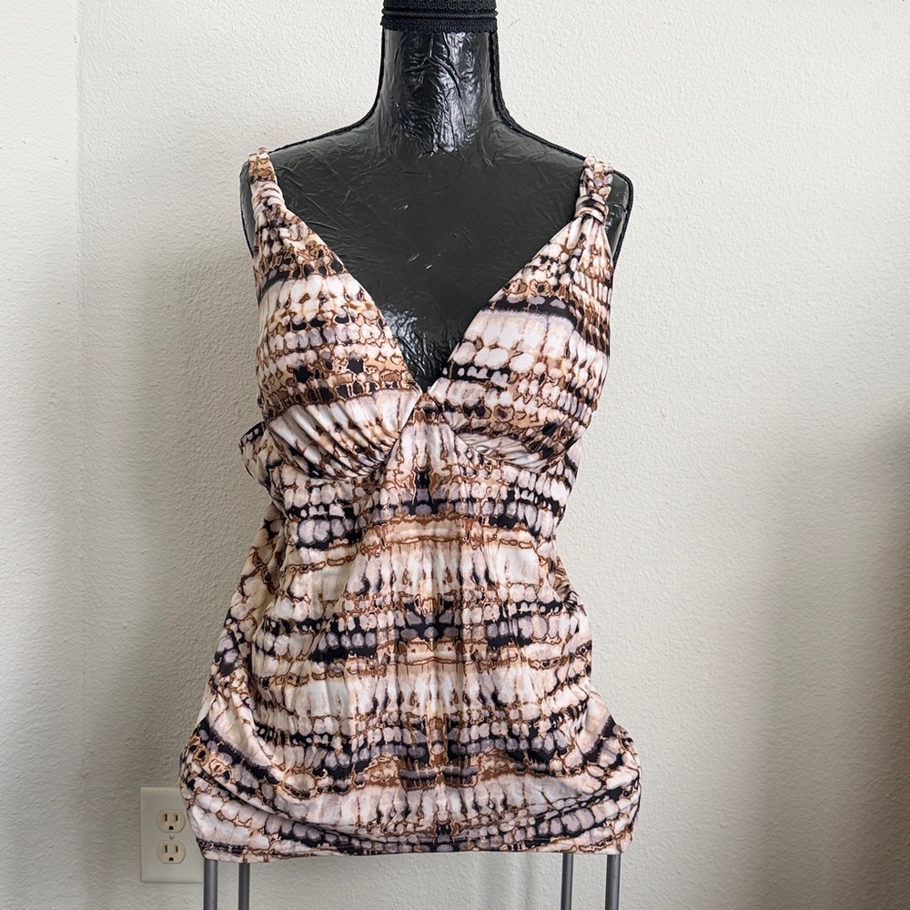 Lane Bryant Neutral Tie-Dye V-Neck Swim Camisole - Beige & Black